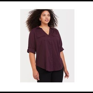 Torrid Madison Burgundy Purple Button Front Plus Size Blouse Size 1XL